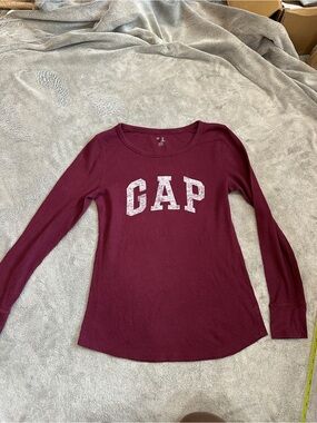 GAP Wine Red Ribbed Long Sleeve Thermal Top